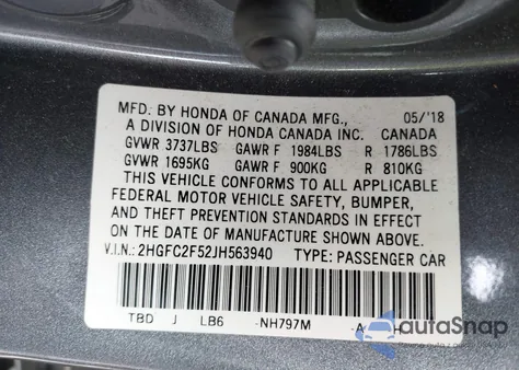 2018 Honda Civic Lx z USA, uszkodzony, nr VIN 2HGFC2F52JH563940